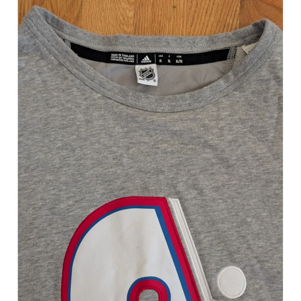 Quebec Nordiques Sweatshirt NHL Hockey Avalanche Adidas Heathered Grey Mens XL